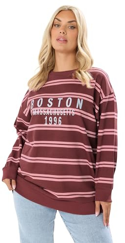 Yours Curve 'Boston' Slogan Stripe Sweatshirt - Women's - Plus Size Curve Red