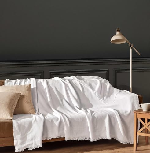 BOHORIA Sera Couvre-lit | 100 % coton recyclé | Certifié Oeko-Tex | Jeté de lit réversible Couverture de canapé | Extra large (coton naturel, 180 x 300 cm)