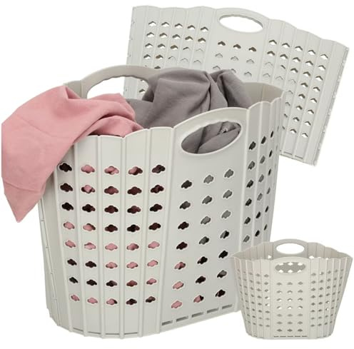 Taylor & Brown Flat Easy Store Collapsible Plastic Laundry Basket Foldable Pop Up Clothes Hamper with Handles Portable Space Saving Washing Baskets, Grey