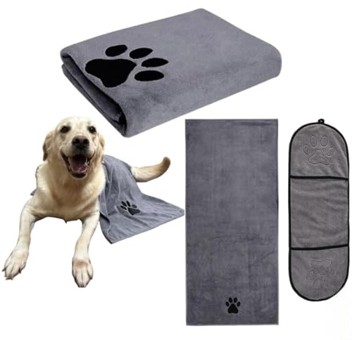 Nucalt 2 Pièces Serviette Chien Peignoir Chien Séchage Rapide, Serviette pour Chiens Accessoires, Super Absorbante Serviette Microfibre pour Chats, Chiens ou Autres Animaux, Gris