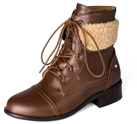 Bottines d'hiver à lacets avec doublure en fausse fourrure pour femme, marron, 39 EU