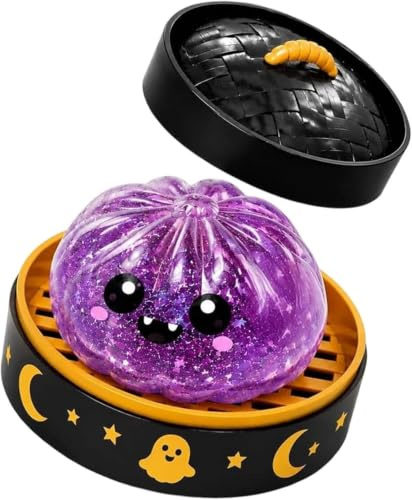 Jouets Squishies à Boulettes Effrayantes d'halloween, Boules Anti-Stress pour Adultes, Mignon Décor d'halloween, FantôMe Bao Bun Squishes pour Soulager L'Anxiété，Purple