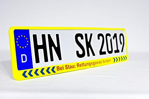Schilderkröten Kennzeichenhalter NEON Rettungsgasse für 520x110mm Autokennzeichen