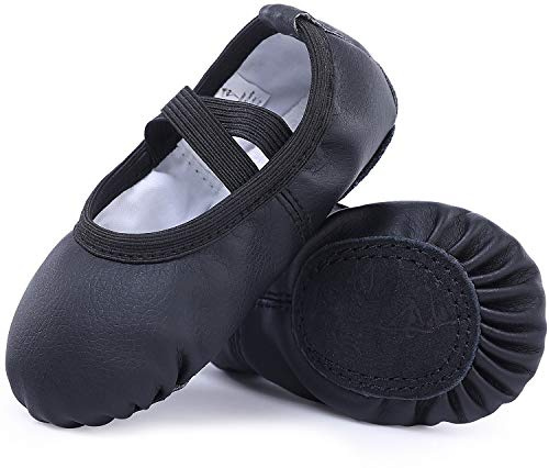 Ballet Shoes Leather Ballet Flats Split Sole Dance Slippers for Girls Toddlers Women Black 5 UK (38 EU)