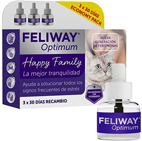 FELIWAY Optimum - Neue Generation von Pheromonen - löst alle Anzeichen von Stress der Katze - Kratzer, Ängste, Veränderungen, Urinmarkierung und Konflikte zwischen Katzen (3 Nachfüllungen)