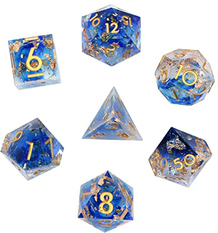 DollaTek Resina Transparente Dados Poliédricos para Dnd y Rpg - Juego de D4 D6 D8 D10 D12 D20 - Azul Claro