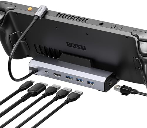 JSAUX Upgraded Docking Station 4K@120Hz for Steam Deck OLED/ROG Ally X/Legion Go (S)/MSi Claw, 6-in-1 Steam Deck Dock with HDMI 2.1, Gigabit Ethernet, 3 USB 3.0, 100W Charge for Steam Deck LCD-HB0603