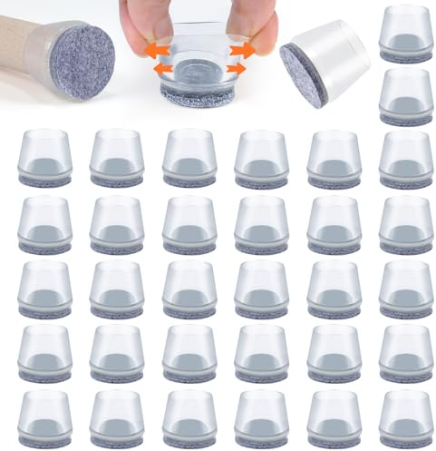 VABNEER 16 Piezas Protector Patas de Sillas, 18-20mm Redondas Transparentes Silicona Protector con Almohadillas de Fieltro