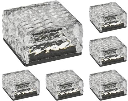 ledscom.de 6 Stück LED Solar-Pflasterstein Bodeneinbauleuchte BROSLO für außen, IP67, Glas, eckig, 10 x 10cm, warmweiß