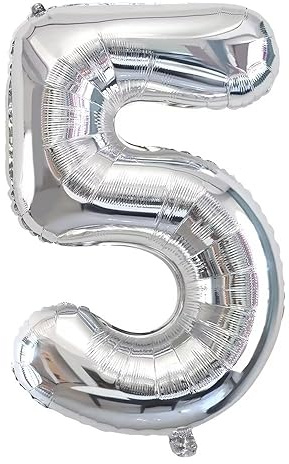 Vthoviwa 40inch Number 5 Balloon Silver 5 Birthday Party Foil Balloon 5 Decoration Support Helium