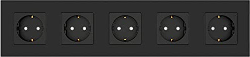 PULSAR Unterputz Steckdose Schwarz 5-Fach Glas, Schuko Wandsteckdose 16A EU-Standard mit Kindersicherung und Rahmen aus Kristallglas 370x86mm
