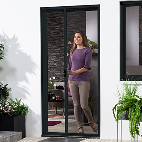 Smart Moustiquaire de porte store enrouleur 125 x 220 cm et 160 x 220 cm en blanc/marron et anthracite (160 cm x 220 cm, anthracite)