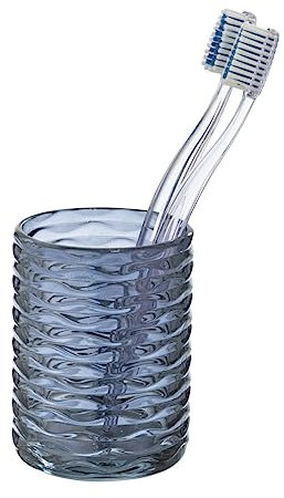 WENKO Gobelet à dents Vetro rond Bleu foncé, Porte Brosse
