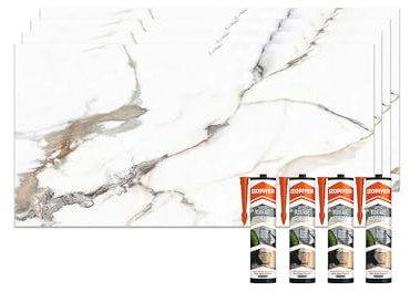 IZODEKOR Wandverkleidung Marmoroptik -4er 120x60cm- Alternative zu Badfliese/Küchenfliese, Duschwandpaneele, Wandpaneel für Küchenrückwand, Badezimmer, mit 4x Montagekleber | Garden of Eden