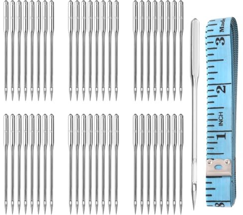 90 Stück Nähmaschinennadeln, Universalgrößen 90/14, 100/16, 110/18, Robuste Nähmaschinennadeln für Stickereien, Leder, Jeans, Dickes Stoffleder