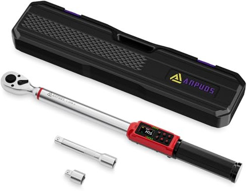 ANPUDS Clé Dynamométrique Numérique 1/2, Précision ±1%, 3-200Nm Clé Dynamométrique Set avec Adaptateur 1/2-3/8, Barre d'extension 125 mm Pour Motos, Auto