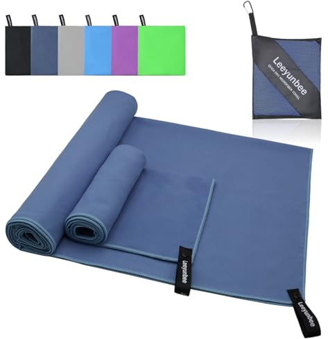 Leeyunbee Juego de 2 Toallas de Microfibra, 160 x 80 cm Toalla de Viaje y 80 x 40 cm Toalla Gimnasio, Toalla Deportiva de Secado Rápido, Toalla Microfibra Compacta para Gym, Camping (Azul Marino)