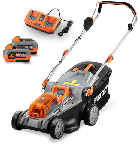 Fuxtec Akku Rasenmäher 40V (2x20V) E2RM43- Schnittbreite 43cm, Variable Schnitthöhe, Elektrorasenmäher, Kabellos (Li-Ion Akku & Ladegerät inklusive)