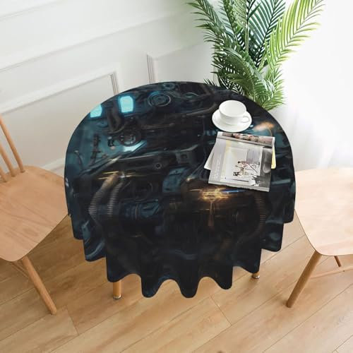 WHJWZY Future Robot Picture Round Table Cloth Tablecloth 60 in can be Washed for Round Table Dining Table Coffee Table