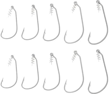 ECSiNG 20 Piece Fishing Hook Set with Twist Lock Floating Bait Hooks with Spring Lock Fishing Hooks with Centring Pin Size 1/0 2/0 3/0 4/0 5/0 for Soft Plastic Swimming Baits and Worm Baits