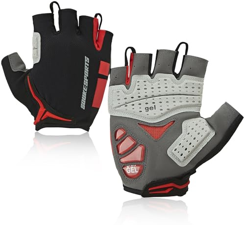 Souke Sports Cycling Gloves Half Finger for Men Women Gel Padded Mountain Bike Cycle Gloves Anti-Slip Shock-Absorbing for Mtb Bicycle Biking, Red L