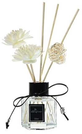 Difusor de aceite aromático, juego de 50 ml, elegante frasco de cristal con varillas naturales, aroma sin llama, con aceite esencial, difusor de aroma decorativo para dormitorio y salón, diseño