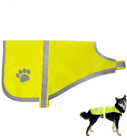 Gilet de Sécurité Réfléchissant pour Chien Haute Visibilité Veste Réfléchissante pour Nuit Bandes Fluorescents Jaune Néon Ajustable avec Fermeture Velcro (Jaune, L)