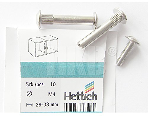 HKB ® 10 Stück Verbindungsschrauben, Spannmaß 28-38 mm, Stahl vernickelt, Hersteller Hettich, Artikel-Nr 89316