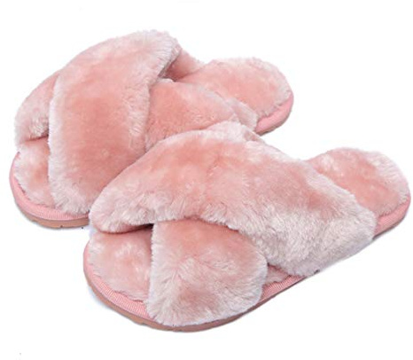 Womens & Girls Slippers Ladies Fluffy Plush House Slippers Cozy Open Toe Faux Fur Sliders for Girls Warm Sandals Indoor Winter Label Size 38-39 Pink UK 4-5