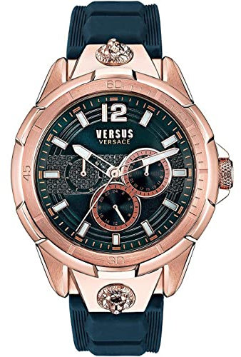 Versus Versace Runyon - Orologio da uomo con cinturino da 44 mm, oro rosa/blu, cinturino, oro rosa/blu, Sport