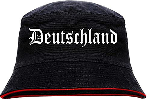 HB-Druck Deutschland Anglerhut - Altdeutsche Schrift - Schwarz-Roter Fischerhut L/XL SchwarzRot