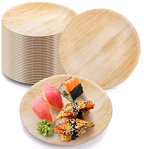 Okllen 30 Pack Palm Leaf Plates, 8/20CM Round Biodegradable & Compostable Disposable Party Plate, Bamboo Dinnerware Appetizer Plates for Weddings, Camping, Restaurant, Microwave & Freezer Safe