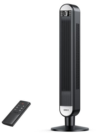 Dreo 25dB Silent Tower Fan, 27 ft/s Velocity Electric Cooling Fan with Remote, 90° Oscillating 8 Speeds 4 Modes 8H Timer LED Display, Standing Bladeless Floor Fans for Bedroom, Black