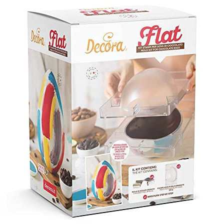 Decora 0050183 KIT FLAT 2 Stampi Professionali per Uovo di Cioccolato da 250 g Con 4 Molle, Ideale per Realizzare un Uovo Lucido e Croccante, Design Professionale, Made in Italy