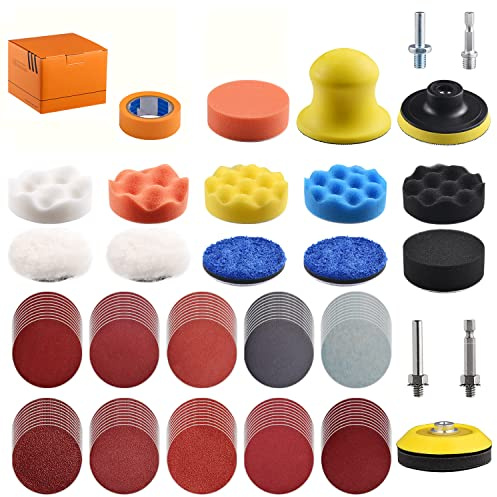 NYNM 120Pack 3 Inch Polishing Pad for Drill Sanding Attachment Variety Kit with 5/16 and 1/4 Shanks for Car Buffer Polisher Waxing Sealing Glaze, Sanding Pads Includes 80-3000 Grit