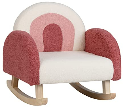 COSTWAY Fauteuil à Bascule Enfant, Fauteuil en Peluche Moderne avec Pieds en Bois de Peuplier à Bascule Massif, Design Anti-Renversement, Aspect Mignon, pour Enfant de 3 à 5 Ans (Rose)