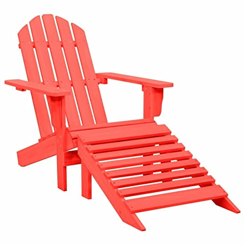 Tidyard Adirondack Gartenstuhl mit Fußstütze Liegestuhl Sonnenliege Gartenstuhl Gartensessel Deckchair Gartenmöbel Massivholz Tanne Rot