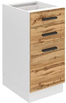 BELINI | Unterschrank Küche | Küchenunterschrank 40 cm Breite | Küchenschränke ohne Arbeitsplatte | Küchenschrank mit Schubladen | Wotan-Eiche