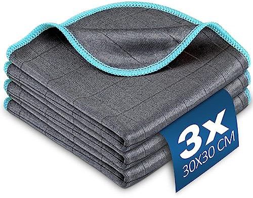 Airlab Fensterputztücher Carbon Tücher 400 GSM, Fenstertuch Streifenfrei Putztücher, Mikrofasertücher Auto Glas Fenster, Reinigungstuch Carbon Lappen für Kristallklare & Streifenfreie Scheiben, Blau