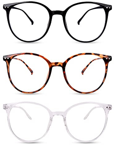 Gukasxi 3 Pack Blaues Licht Blockieren Brille - Runde Rahmen Anti Glare Lesebrille für Frauen Männer - Computer Brille mit Klaren Linsen und Leichtem Gewicht