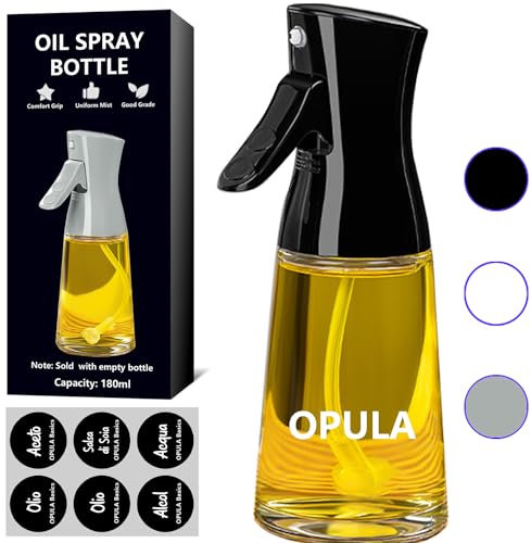 𝙊𝙋𝙐𝙇𝘼 Spruzzino Nebulizzatore Olio, Accessori Cucina Friggitrice ad Aria, Nebulizzatore Liquido, Spruzzatore Olio Spray, Vaporizzatore Professionali per Chef (180ml, Colori Avanzato: Nero)
