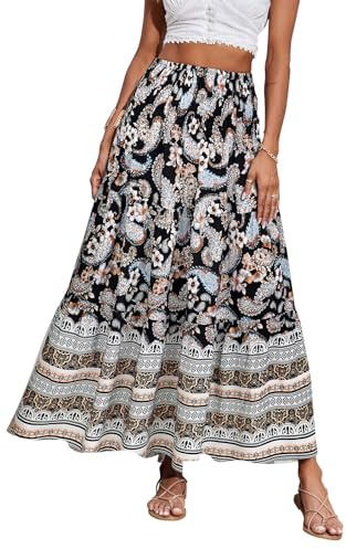 CFLONGE Sommar Maxikjolar för kvinnor 2025 mode boho lång kjol trendig blommig hög midja en linje strandkjol semester outfit