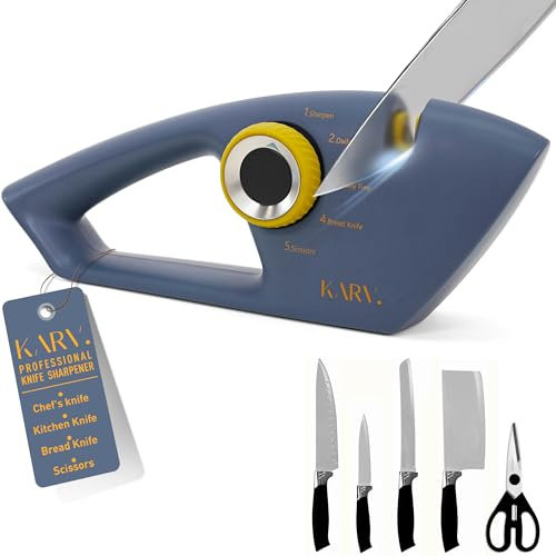 KARV Knife Sharpener Midnight Blue - 5-Stage Professional Kitchen Knife Sharpeners for All Knives - Non-Slip Base & Ergonomic Handle, Sharpen Straight Edge & Serrated Blades Chef Knife Sharpener