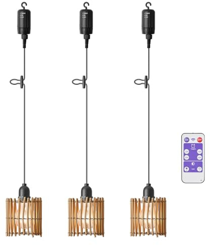 YOODI 3 Pack Rottinghängelampa Med Batteri Vattentät Utomhusbatteri Hänglampa Dimbar Fjärrkontroll Pendellampa Timer Boho-lampa Batteridriven Utan Ström För Trädgården Matbord Camping Dekoration
