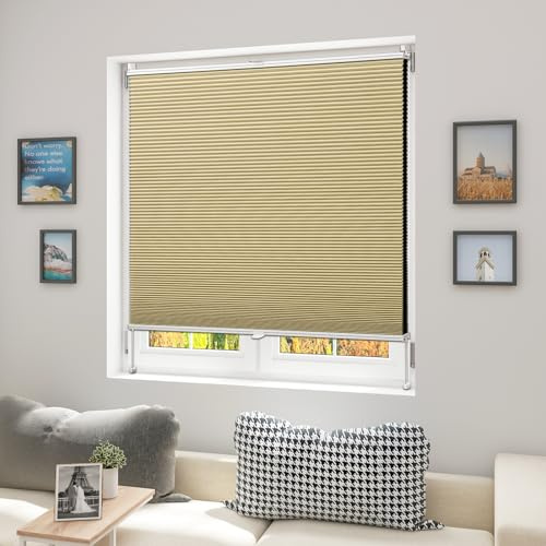 WOLTU Wabenplissee ohne Bohren verdunkelung Thermo Doppelplissee Klemmfix Zweifarbig 100x120 cm Beige-Weiß, Plissee Faltrollo Sonnen-, Sicht- & Schallschutz, Jalousie Plisseerollo für Fenster & Tür