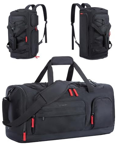 BAGSMART Sporttasche Damen und Herren, Sporttasche mit Schuhfach und Nassfach wasserdichte Gym Bag Reisetasche trainingstasche schwimmtasche für Fitness, Reisen, Outdoor-Aktivitäten, Schwarz