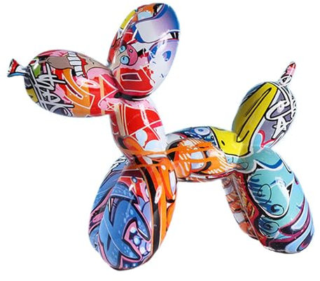 JJIW Balloon Dog Ornament, Balloon Dog Sculpture, Dog Ornaments For All Types Of Homes, Resin, 21 * 8.6 * 17cm (Graffiti)