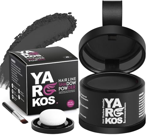 Yargkos Poudre Invisible pour Racines, Correcteur Cheveux Imperméable, Effet Instantané, Cache Cheveux Clairsemés, Gris, Chauves, 5 - Noir