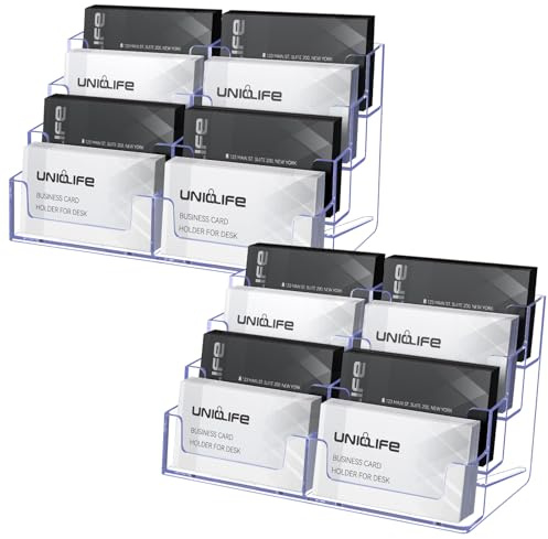 Uniclife 2 Pack Acrylic Business Card Holder for Desk 8 Slots Clear Business Card Display Stand for Men & Women Desktop Business Card Organizer Card Stand for Office Home Exhibition, 480 Card Capacity