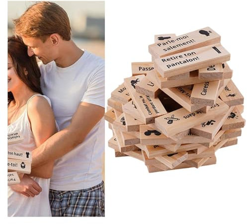 Français - Jeux de couple Lust Tower - 48 pièces classiques en bois - Jeu de 48 tours empilables en bois pour couples d'adultes, jeux de nuit pour adultes - Jeu de fête d'intérieur pour adultes